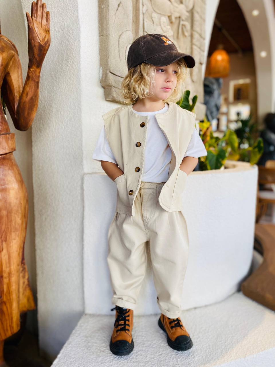 Krem Oversize Yelek