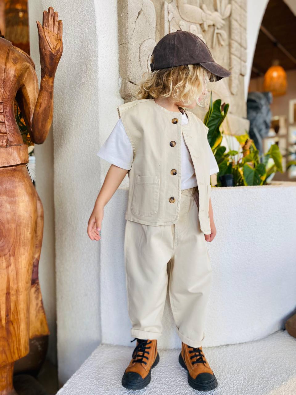 Krem Oversize Yelek